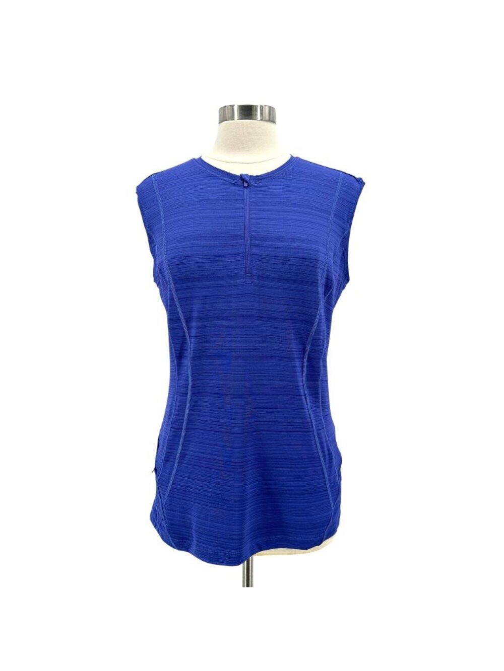 Athleta Womens Large Top Pacifica Illume UPF Fitted Tank Merlin Blue 1/4 Zip
